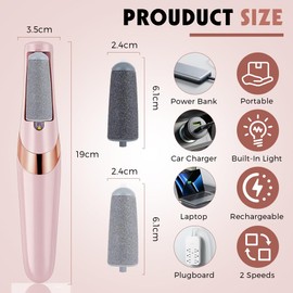 Electric Foot File - Foot Scrubber for Feet, Professional Pedicure Tools Set for Dry Dead Skin Cracked Heels Calluses - Pink