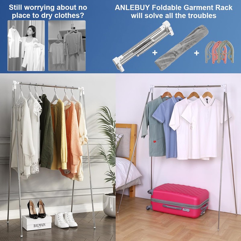 ANLEBUY Portable Garment Rack, Folding Clothes Rack, Collapsible Clothing Rack