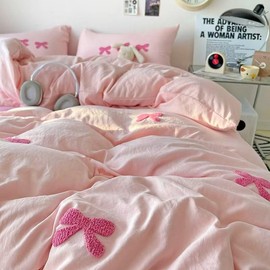 Tailor Shop Twin Comforter Set for Girls 5 Pieces Tufted Chenille Bowknot Embroidery Comforter Pink Bedding Twin Girls Comforter