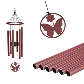 Evergreen Hand Tuned Butterfly Wind Chime for Outside | Scale of C | Deep Tone | Powder-Coated Metal | Red | 27-Inches Tall | Memorial Gift for Home Garden Decoration