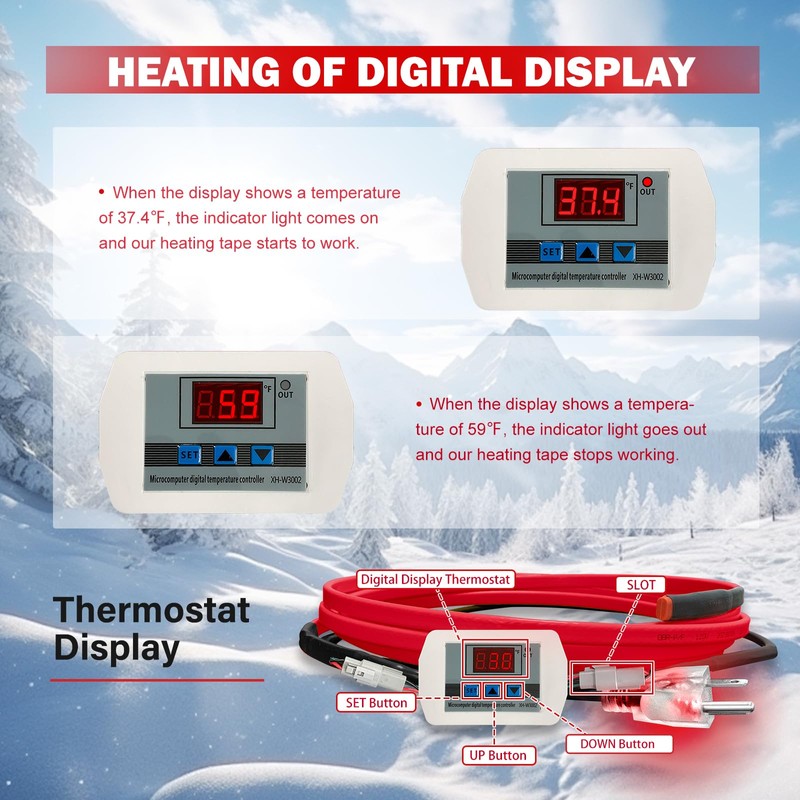 OEBLD Heat Tape for Water Pipes 60FT, Replaceable Smart Thermostat