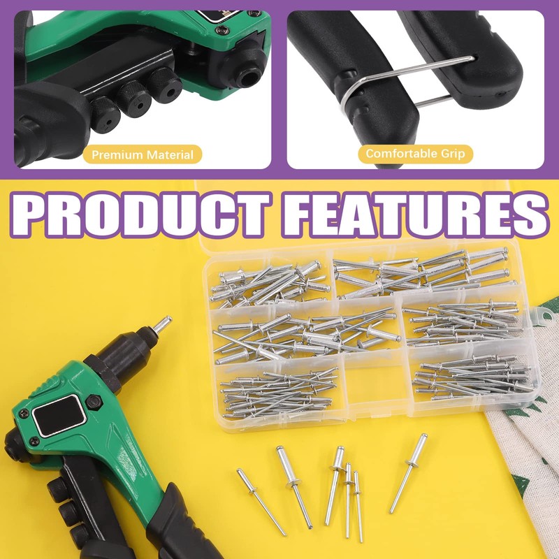 Swpeet 120 Pcs Rivets with 1Pcs Rivet Gun for Plastic,