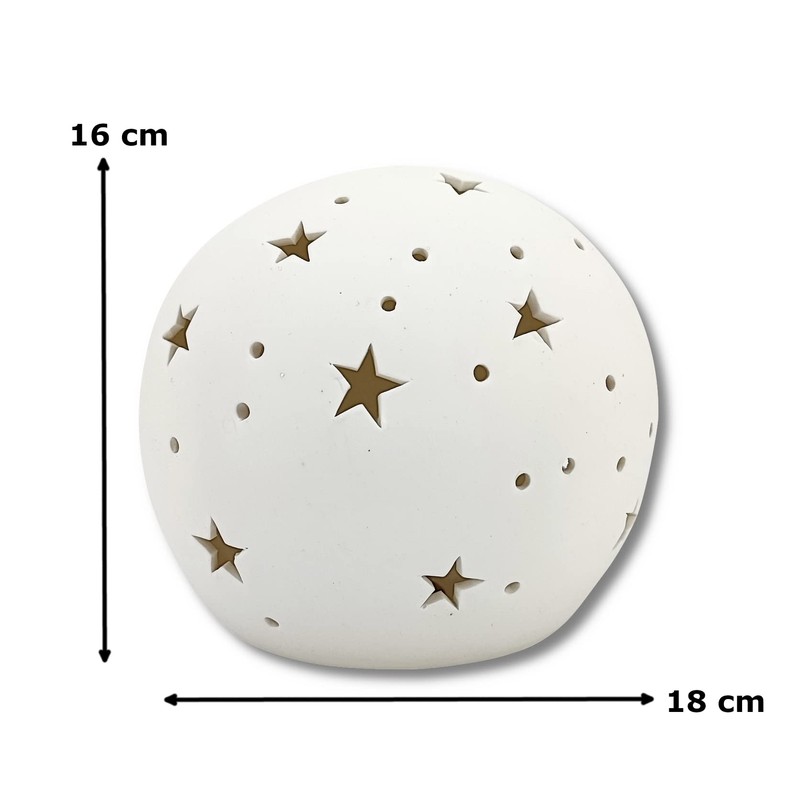 Ceramic LED Ball with Stars White 18 x 16 cm