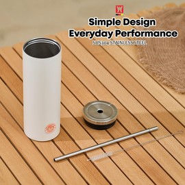 WAGENSTEIGER ERSTEBAHNHOF Titan Brushed Stainless Steel Insulated Tumbler with Straw Twist-Lock Lid, Double-Wall Vacuum, Reusable Stainless Steel Straw, Leak-Proof Travel Mug (Sunrise Cream, 600ml)