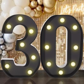 8.7In 30th Birthday Decorations Gifts for Her Him, Light Up Numbers Decorative Sign for 30th Birthday Wedding Work Anniversary Backdrop Table Wall Decor
