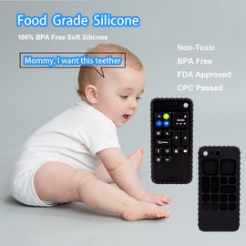 Baby Phone Teething Toys for Babies 0-3, 0-6, 6-12 Months | Soft Silicone Baby Cell Phone Teethers Toys | Baby Fidget Toys 0-6 Months | Infant Teether for Breastfeeding Baby Boy Girl (Black)