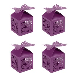 PATIKIL 2"x2"x3.1" Favor Boxes, 25 Pack Paper Laser Cut Candy Boxes Hollow Butterfly Gift Box for Wedding Bridal Shower Birthday Party Anniversary Purple