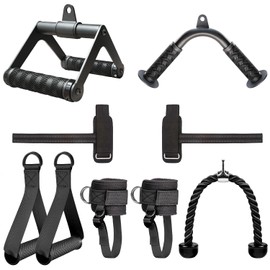 Cable Machine Attachment Set with Tricep Rope, V Bar, Double D Handle Row, Ankle & Wrist Straps, LAT Pulldown Attachments Cable Attachments for Home Gym