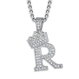 Richsteel Cubic Zirconia Crown Initial Pendant Necklace Monogram Jewelry
