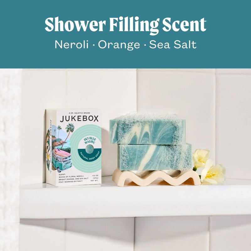 JUKEBOX Soap, Sky Blue Malibu, Natural Bar Soap for Women,