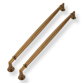 CABDM 5 Pack 12 Inch(305mm) Antique Brass Cabinet Pulls Solid Heavy Duty Vintage Brass Round Cabinet Pulls Kitchen Cabinet Hardware for Cupboard Drawer Handles Dresser Pulls