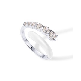 PAVOI 14K Gold Plated Stackable Rings for Women | Open Twist Wavy Colored Enamel and Cubic Zirconia Rings | Blue White Purple Enamel Eternity Bands, 9, White Gold, Cubic Zirconia