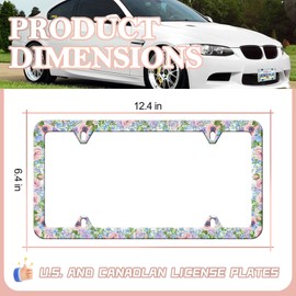 HCSS 2PCS Colorful Flower License Plate Frames, Pink Blue Purple Floral Aluminum Metal License Plate Holder Covers, Rust-Proof Waterproof Car Decorative Tag Frames for Standard US 12x6 Inch