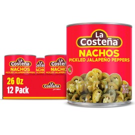 La Costeña Sliced Nacho Jalapeno Peppers - Pickled Jalapenos - Jalapeno Pepper - Hot Peppers - Mexican Food, Guacamole, Spicy Nacho & Taco Toppings, Enchiladas & Salsa - 26oz, 12 Pack Canned Jalapenos