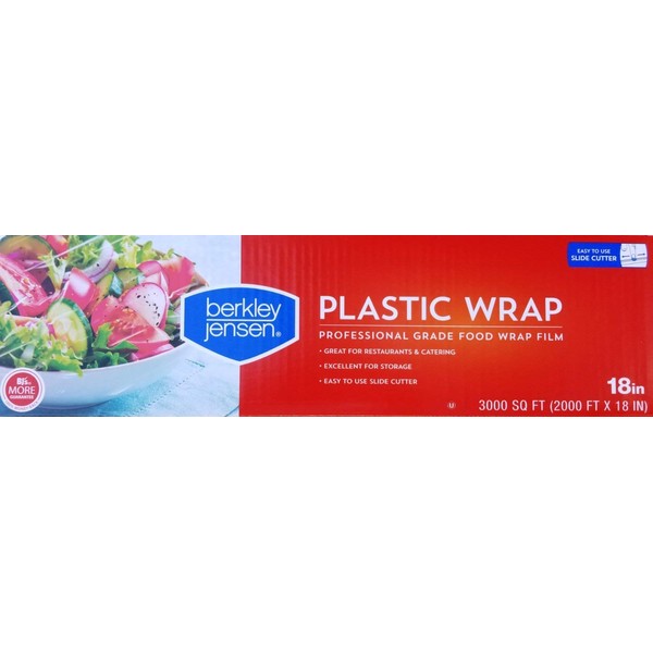 Berkley & Jensen 4 set- Professional Plastic Wrap with Cutter Slide 3000 Footx18 Inches Food Service Film