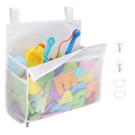 Mecmbj Bath Toy Storage, Bath Toy Storage, Hanging Bath Toy Storage Net with 4 Hooks, Bath Net for Toys for Storage in the Bathroom at Home