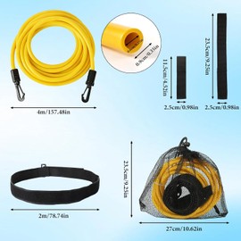 Cinturón de Entrenamiento para Natación 4M, Banda Elástica de Resistencia con Cinturón Ajustable, Swim Tether para Piscina Interior y Exterior, Adultos y Niños