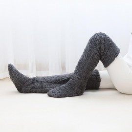 Warm Winter Knee Warmers Elastic Leg Warmers Unisex Leg Warmers Plush Women's Knee Socks Warm Cuddly Socks Breathable Ankle Warmer Women Men Non-Slip Leg Warmers for Indoor Use, gray