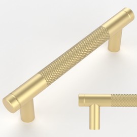 Amerdeco 10 Pack Gold Knurled Cabinet Pulls 3.75 Inch Center to Center Kitchen Cabinet Handles for Drawer Dresser, Cupboard and Wardrobe ZH0031