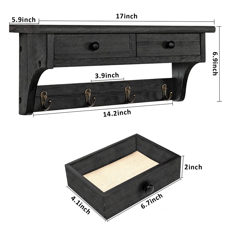 Emfogo Wood Coat Hooks Wall Mounted, Rustic Style with 4