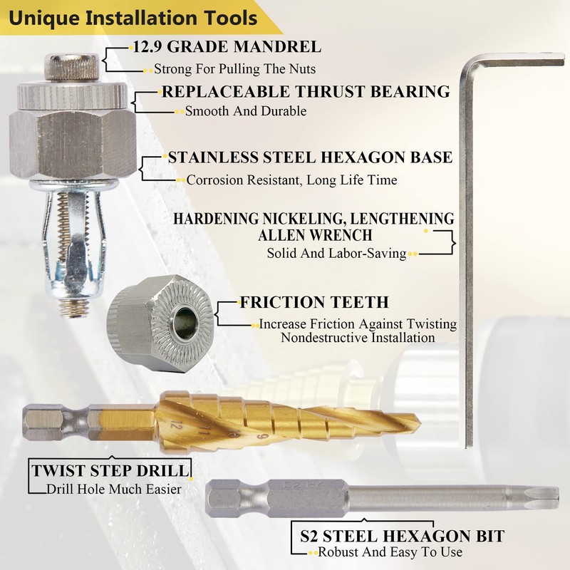 M5 Jack Nut with Installation Tool Kit Threaded Insert Petal