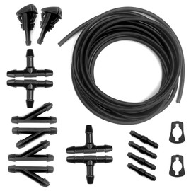 Jiavlyx Windshield Washer Hose Kit,5 Meter Washer Fluid Hose with 12 Pcs Hose Connectors,2 nozzles, 2 Rubber Pads, Car Windshield Washer Hose Kit, Rubber Universal Windscreen Washer Hose
