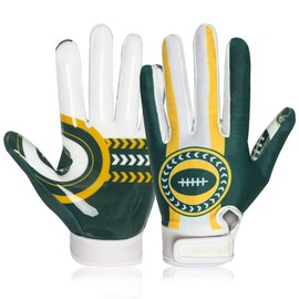 RIGWARL Football Gloves Men, Youth & Adult Football Gloves, Performance Enhancer Receiver Gloves with Super Tacky Grip for Ultimate Experience, Adult & Youth Sizes (Green & White, Youth-L)