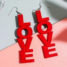 Eioi & Lmnm Women's Acrylic Love Letter Dangle Earrings, Bold Exaggerated Love Letters Statement Earrings, Lightweight Love Long Drop Earrings for Valentines Day Party Date (Red)