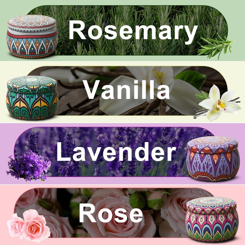 VETOUR Soy Scented Candles Gift:Pack of 4 Gardenia Jasmine Lavender