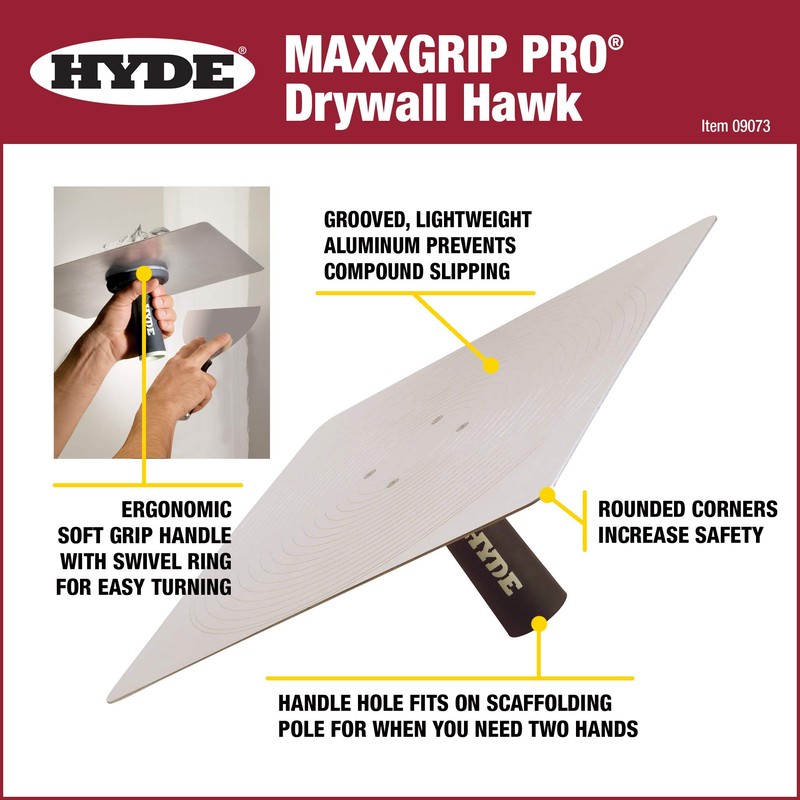 HYDE 09073 Lightweight, Swivel Ring Drywall Hawk, L X 13