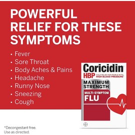 Coricidin HBP Maximum Strength Multi-Symptom Flu Tablets For Body Aches, Body Pa