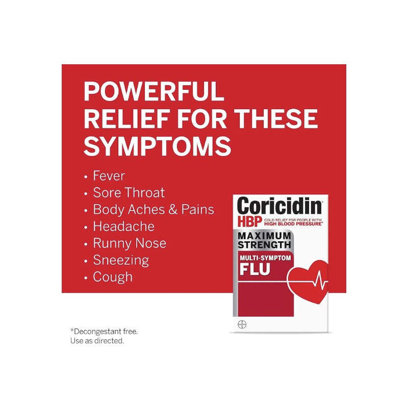 Coricidin HBP Maximum Strength Multi-Symptom Flu Tablets For Body Aches,