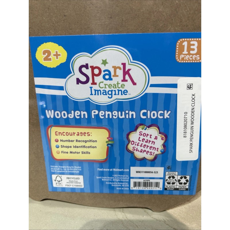 Spark Create Imagine Penguin Clock Wooden Puzzle New