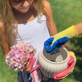 gLovies - Honey-do Gardening Gloves - Durable Nitrile and Polyester for Gardening, Yard Work, Painting, Projects, and More - Pink - 1 Pair - Kids