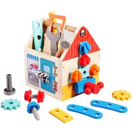 Kids Tool Set Kit,32 PCS Wooden Toddler Tool with Box,STEM Educational Pretend Play Construction Toy,Preschool Learning Activities