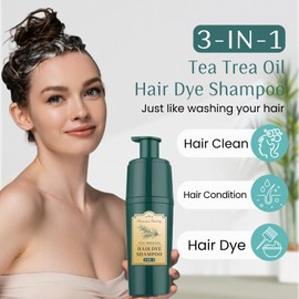 Black Hair Dye Shampoo 3 In 1, Instant 100% Gray Reducing, Tea Tree Hair Color Shampoo Hair Dye for Women Men, Champu Para Canas for All Hair Types, Easy Use Last 3-4 Weeks Root Touch Up, 500 ml