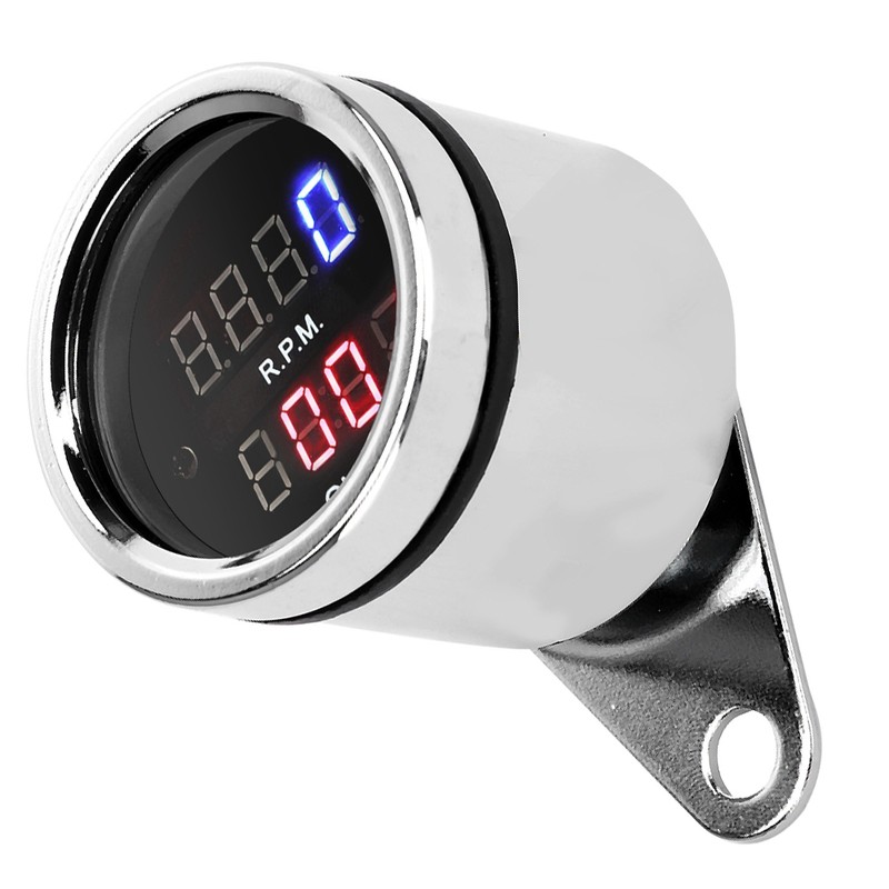 DC 12V Universal Motorcycle Tachometer Time Clock Gauge LED Digital