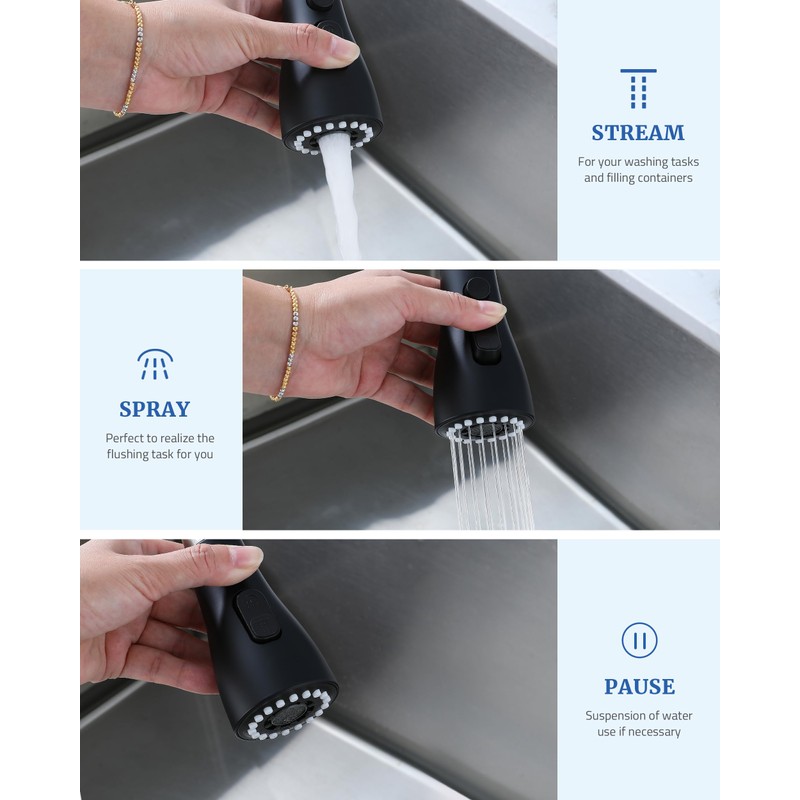 Kitchen Faucet Head Replacement with 15 Adapters - 3 Functions