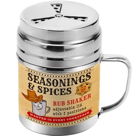 CUSINIUM 10 oz Seasonings Spice Shaker - BBQ Dry Rub Shaker - Cooking Dredge with Adjustable Fan-Style Lid and Handle