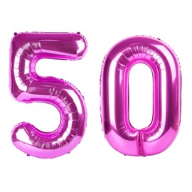 40 Inch Large 50 Balloon Numbers Rose Purple Big Foil Number Balloons Giant Helium Happy Birthday Party Decorations for Man and Women, Huge Mylar Anniversary Party Supplies