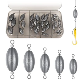 THKFISH - Pesas de pesca en línea de rotación 360, de instalación rápida, 30 unidades de pesaje de plomo con pivotes interiores para latón, panfish, trucha, juego de pesca de 1/5 onzas, 3/8 onzas, 1/2 onzas, 7/10 oz y 1 oz