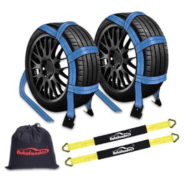 Autofonder 2Pc Tow Dolly Basket Straps with Flat Hook for 14"-17" Tires -10,000 lbs Breaking Strength Tire Bonnet&Tire Net -2” Over Wheel Car Basket Tie Down Straps with Axle Straps,Carrying Bag