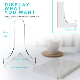 Boloyo 60-Degree Angle Acrylic Plate Display Stand , 6 Inch 5PC Clear Acrylic Display Holder Easel Base for Home Office Kitchen School Art Display