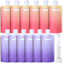 PACKISM Travel Pouches set for Toiletries - TSA Approved Leak Proof Travel Squeeze Pouches, Stand Up Liquid Containers for Shampoo Conditioner Lotion - Color: Gradient Purple+Gradient Cherry Yellow-15pcs