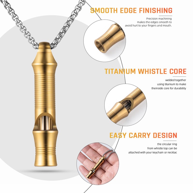 TISUR Titanium Emergency Whistle,EDC Safety Whistles Necklace Loud up to