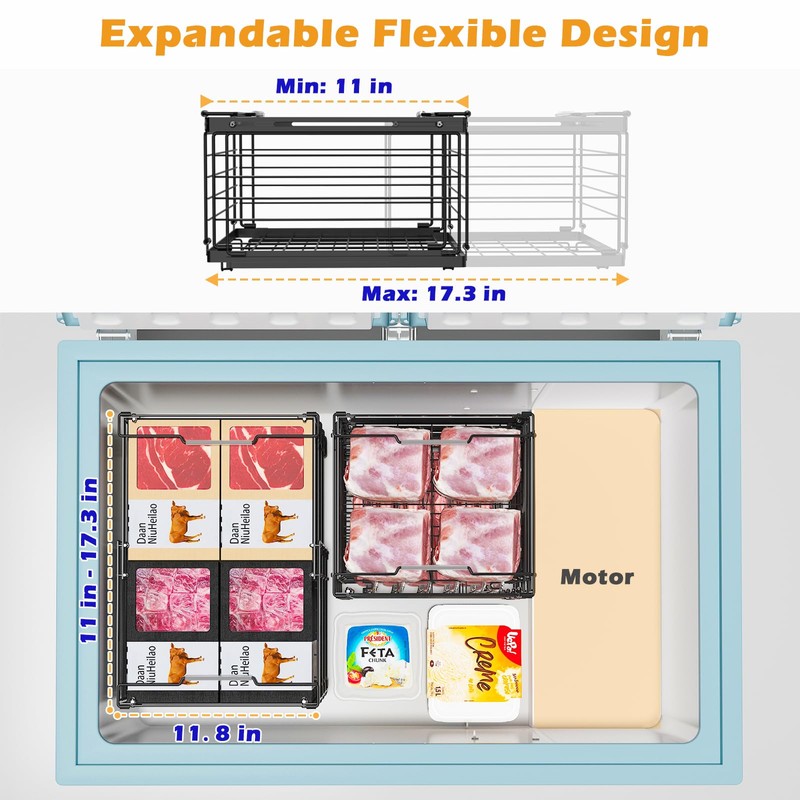 NADAMOO Freezer Organizer Bins, 2 Pack Large Expandable Stackable Chest