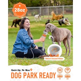 lesotc Dog Water Bottle Portable, 28oz Portable Dog Water Bottle with Bowl, Leak Proof Travel Bowl Dispenser for Dogs, One-Hand Squeeze Puppy Essentials