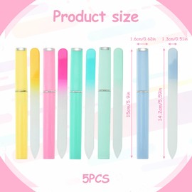5PCS Glass Nail File Professional Gradient Color Will Not Rust or Corrode Glass Nail Files with Case Mild Surface Mild Surface and Easy to Carry Crystal Nail File can be Used at Home and Nail Salon