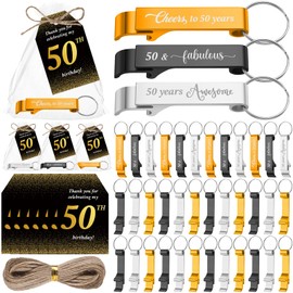 SiliFine SiliFine 50 Sets 50th Birthday Party Favors for Guests Include Birthday Beer Opener Keychain Cheers to 50 Bottle Opener Keychain with Thank You Cards and Gift Bag for Party Wedding Gifts