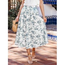 CUPSHE Women's Cotton High Waist French Landscape Toile Maxi Skirt, Blue floral design, S